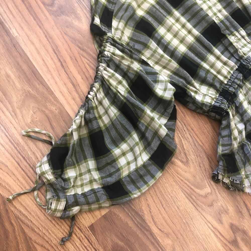 Free People Pacific Dawn Plaid Peplum Shirt Black Combo Size Medium NWT New - Picture 7 of 15